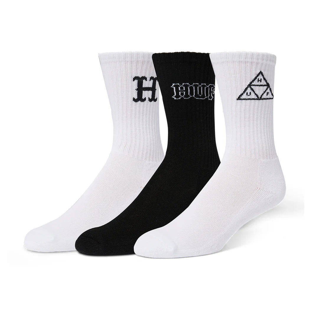 CALCETINES HUF CORE 3 PACK CREW BLACK/WHITE